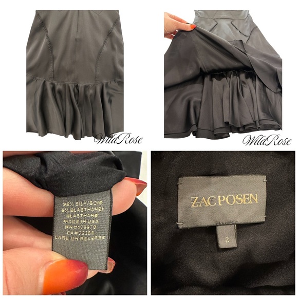 ZAC POSEN Black Silk Flutter Flounce Fitted Cocktail Sheath Dress SZ 2 - Picture 12 of 12